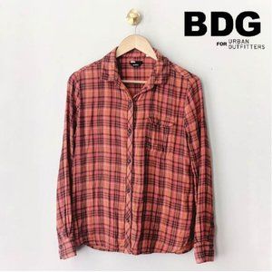 BDG Boyfriend Lightweight Flannel Orange Plaid SM